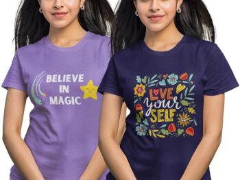 Reifica Women's Cotton Half Sleeve Regular Fit Printed Tshirts for Women/Girls Combo Pack of 2