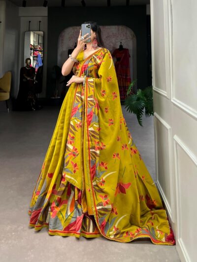 SD Collection Rani Pink Floral Lehenga Choli with Foil Print & Gotta Patti Dupatta