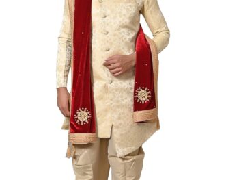 SNEH Men's Velvet Sherwani Dupatta with Heavy Work and Tassels (Maroon,Free Size)