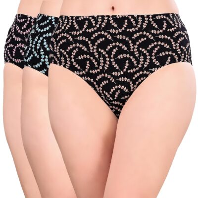 SOIE Women's High Waist Full Coverage Printed Stretch Cotton Hipster Panty (Pack of 3)