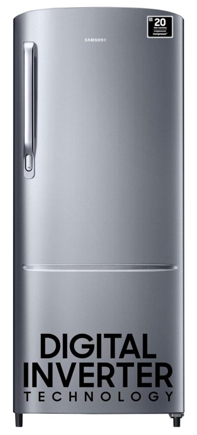 Samsung 183 L, 3 Star, Digital Inverter, Direct-Cool Single Door Refrigerator (RR20C1723S8/HL, Silver, Elegant Inox)