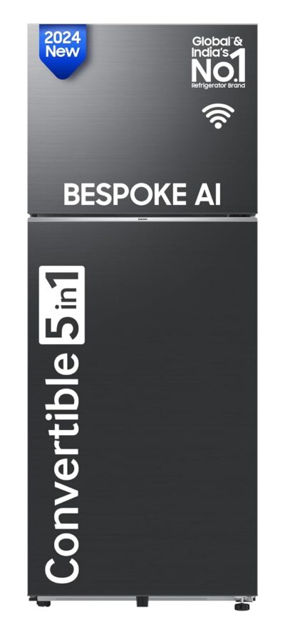 Samsung 419 L, 3 Star, Convertible 5-in-1, Digital Inverter, Frost Free Double Door, Bespoke AI WiFi Enabled Refrigerator (RT45DG6A4DB1HL, Black Matte)