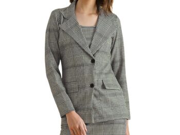 Selvia Women's Long Sleeves Lycra Spread Collar Causal Blazer with Skirt Co-ords Set