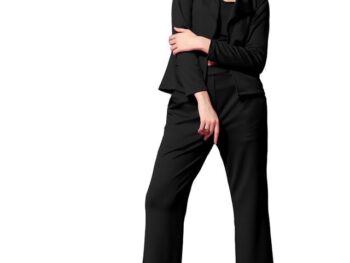 Selvia Women's Pink Lycra Solid Three Piece Blazer Co-Ord Set