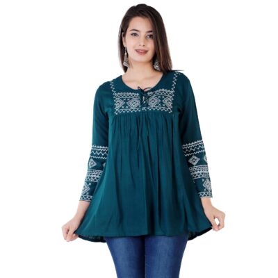 Shiva Fab Women's Rayon Embroidered Regular Fit Top with Half Sleeves for Office Wear Casual Wear Top for Women Girls Tops Dresses Kurti for Ladies Girls Kurta