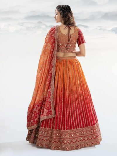 Shopgarb Women's Chinon Silk Embroidered Work Lehenga Choli With Dupatta (GS3194-Orange-wedding-bridal-latest-Semi-stich)