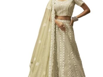 Soch Womens Net All-Over Embroidered Unstitched Lehenga Set with Stonework