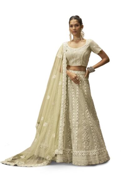 Soch Womens Net All-Over Embroidered Unstitched Lehenga Set with Stonework