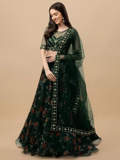 Suppar Sleave Women's Ethnic Wear Floral Digital Printed Organza zari Sequin Work Semi-Stitched Lehenga Choli With Dupatta