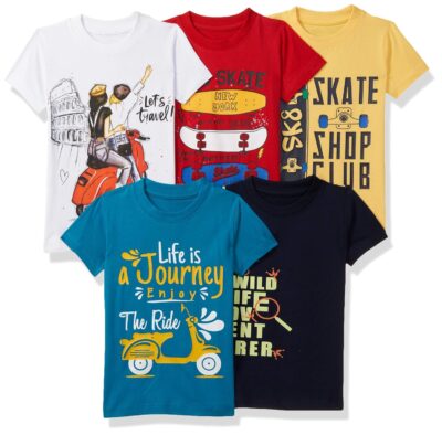T2F Boy's Regular Fit T-Shirt(Pack of 5)