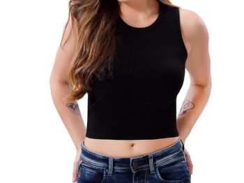 TRASA Women’s Sleeveless Rib Knitted Cotton Racer Back Tank Tops Crew Neck Crop Tops - Available Sizes - XS, S, M, L, XL,2XL