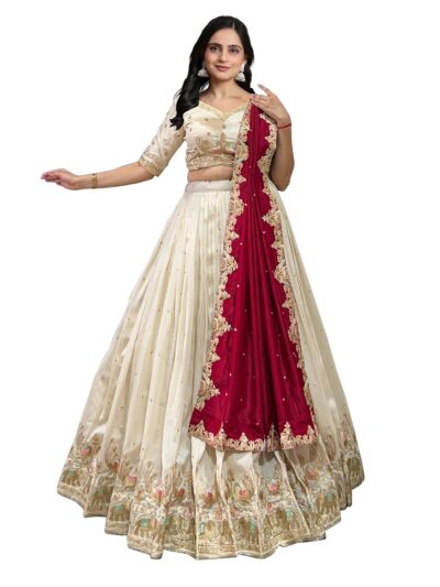 TRENDMALLS Women's Art Silk Embroidery Sequin work Lehenga Choli with Dupatta-SemiStitch | Stylish Wedding Lehenga Choli for women