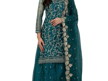 TRENDMALLS Women's Net Embroidery Salwar Suit Set Kurta Lehenga with Dupatta Kurta Set for Women