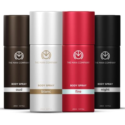 The Man Company Long Lasting Deodorant for Men - 150ml (Pack of 4) | Blanc, Fire, Night & Oud | Body Spray Perfume Gift Set for Men | Premium Deo for men Long-Lasting smell | For Party, Outing, Office & Date
