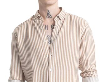 U-Turn Men's Cotton Casual Printed Striped Stylish Latest Shirt for Men