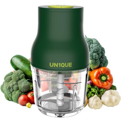 UN1QUE Automatic Electric Chopper for Kitchen | Two Speed Mode | Stainless Steel Blades | One Touch Cutter for Onion Vegetables Garlic Ginger Meat Fruits (600ML | Wired | 1 Year Warranty)
