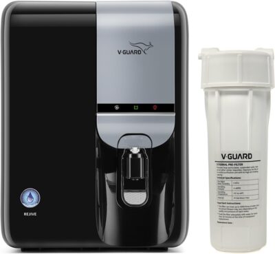 V-Guard Rejive RO UV Water Purifier with Mineral & Alkaline 9 Stage Purification RO Membrane | Free Service Benefits Worth Rs. 2,450 | Suitable for water with TDS up to 2000 ppm | 6.5 Litre Blue Black