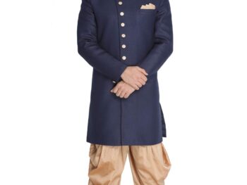 VASTRAMAY Men's Black Silk Blend Kurta and Dhoti Pant Set