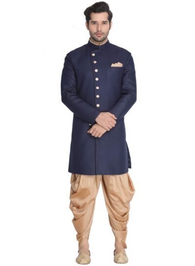 VASTRAMAY Men's Black Silk Blend Kurta and Dhoti Pant Set