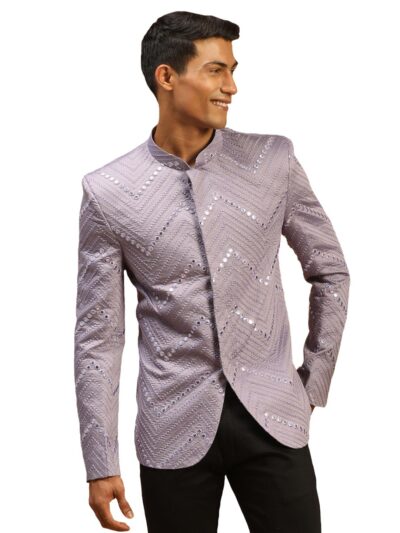 VASTRAMAY Mirror Work Embellished Viscose Jodhpuri Coat for Men – Stylish Ethnic Wear for Weddings & Special Occasions