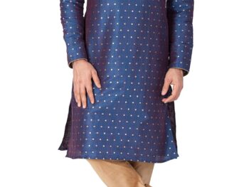 VASTRAMAY VM Mens Silk Blend Egyptian Kurta Pyjama Set - Classic Ethnic Attire for Timeless Style and Cultural Celebrations | Jacquard Woven Zari work with shimmer piping full sleeves Kurta