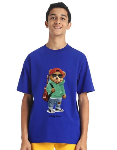 Veirdo® 100% Pure Cotton Oversized Loose Fit Drop Shoulder with Cool & Cozy Front Chest Graphic/Typographic Printed Round Neck Half Sleeve T-Shirt for Boys & Teens (Age Range: 11 to 15 Years)