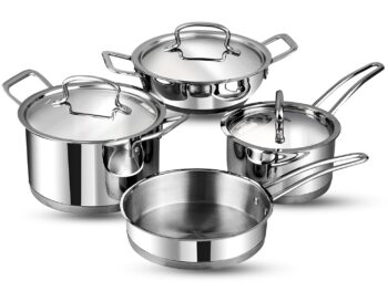 Vinod Classique Deluxe Stainless Steel Cookware Set of 4 pcs/Saucepan, Saucepot, Kadai and Frypan/Steel Utensils Cooking Set for Kitchen, Heavy Induction Bottom - 2 Year Warranty