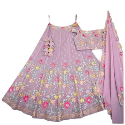 Vrucshraj clothing Women's Embroidered Georgette Semi-stitched Lehenga Choli for Women I Designer I New I Bridal I Navratri I Stylish I Lehenga for women