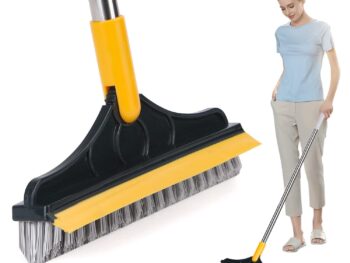 WAZDORF Bathroom Cleaning Brush with Wiper Tiles Cleaning Brush Floor Scrub Bathroom Brush with Long Handle 120° Rotate Bathroom Floor Cleaning Brush Home Kitchen Cleaning Mop… (2 in 1 Brush)…