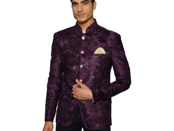WINTAGE Men's Emroidered Velvet Green Bandhgala