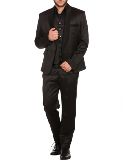 WINTAGE Men's Poly Blend Notched Lapel Black Tuxedo 3Pc Suit