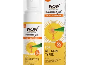 WOW Skin Science Sunscreen Gel For All Skin Types | SPF 55 PA++++ | With Glutathione & Aloe Vera Extract | Lightweight | Quick Absorbing | No White Cast | UVA & UVB Protection | 50 ml