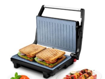 Wipro Elato BS202 1000 Watt Ceramic Grill Sandwich Maker, Scratch Resistant, 180° Open Sandwich Griller, Auto Cutoff, Non Toxic BPA, PTFE & PFOA Free, 2 Year Warranty, Regular Bread Size for 2 Slices