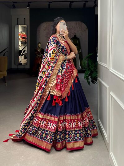 Women's Lehenga Choli | Tussar Silk With Patola Print with Foil Work With Solid And Unstitched Blouse Lehenga Choli With Dupatta