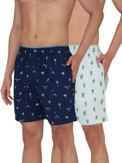 XYXX Men's Renew Super Combed Cotton Regular Fit Printed Boxer Shorts with No Marks Waistband & Dual Side Pocket (Pack of 2)