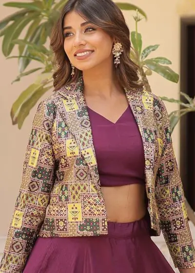 Xomantic Fashion Womens Wine Color Readymade Lehenga Choli With Jacket