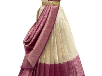 ZERICO Women's Indian Traditional Kanjivaram Kanchipuram Silk Pure Zari Weaving Lehenga Choli and havay zari work Dupatta with Blouse (All Unstitched) (Half Saree)