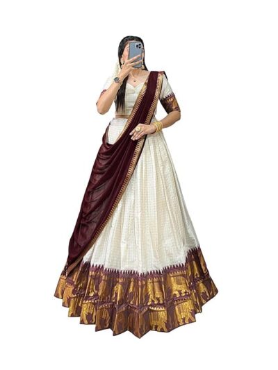 ZITON Women's Indian Traditional Kanjivaram Silk Pure Weaving Lehenga Choli Along With Dupatta And Blouse Piece, Half Saree (Unstitched)