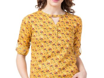 ZUVINO Rayon Floral Printed Top with Smart Band Collar, Casual Wear Top for Women