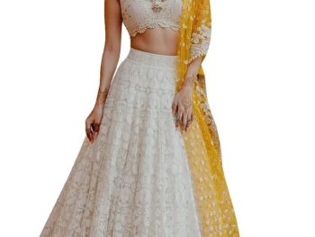 Zeel Clothing Women's Georgette Semi-Stitched Lehenga Choli White Wedding Bridal Free Size