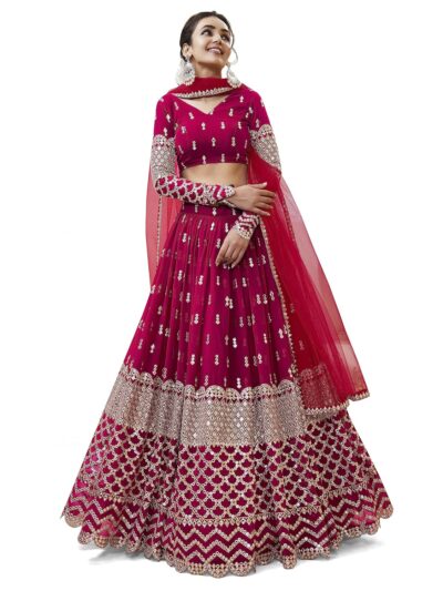 Zeel Clothing Women's Sequins Zari Embroidered Georgette Semi-stitched Lehenga Choli With Dupatta (300-Wedding-Bridal--New-Stylish; Free Size)