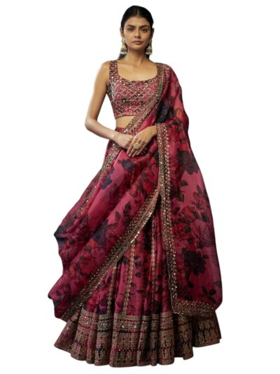 Zeel Clothing Women's Sequins Zari Embroidered Organza Designer Lehenga Choli With Dupatta (7072-Pink-Womens, Free Size, Pink, Semi stitched)