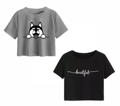 adibaba Girls Half Sleeve Printed Cotton Crop Top Pack of 1