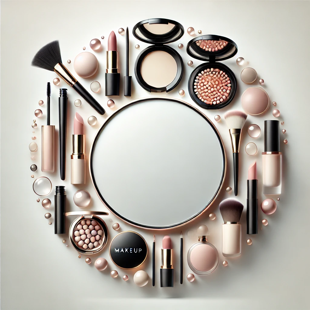dall·e 2025 03 02 08.41.26 a refined, minimal, and light circular category image for the 'makeup' category. the image should feature stylish makeup products, such as a lipstick, (1)