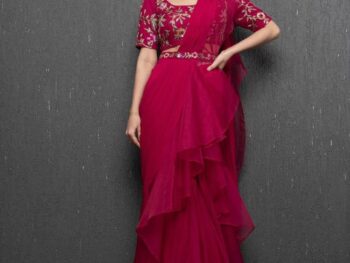 infabzon Ready To Wear Lehenga Saree & Belt Set For Women Bollywood Style Apple Organza Silk Fabric On Fully Stitched Embrodery Sequance Work
