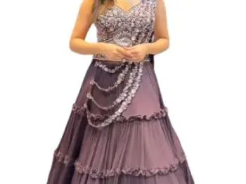 infabzon Womens Chinon Silk Lehenga Choli Readymade Dark Wine Free Size