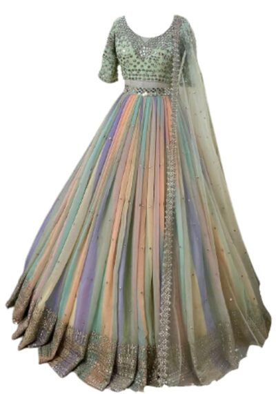 infloura Women's Georgette Semi-stitched Lehenga Choli Multicolour Free Size