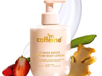 mCaffeine Summer Breeze Perfume Body Lotion| Niacinamide, Cocoa Butter & Shea Butter For Deep Moisturization | Lightweight, Non-Sticky | Aqua-Fresh Beachy Fragrance | Body Lotion For Dry Skin - 300ml