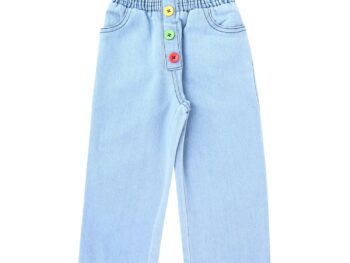 superminis Girls Straight Fit Stretchable Denim Jeans with Multicolor Front Buttons and Elastic Waistband